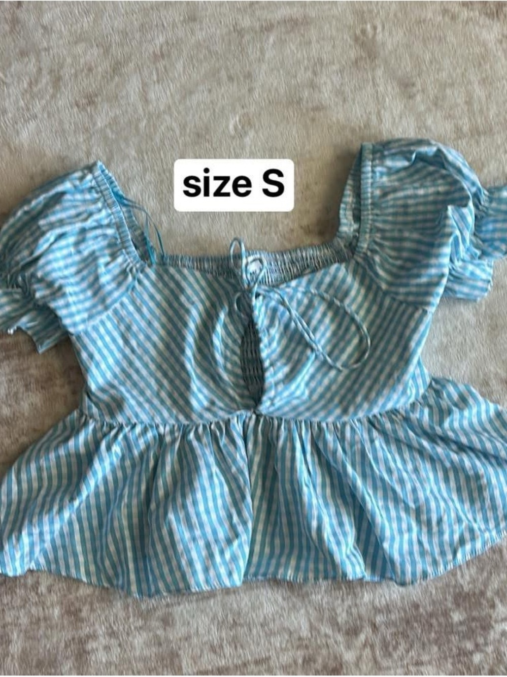 Blue & White Striped Peplum Crop Top